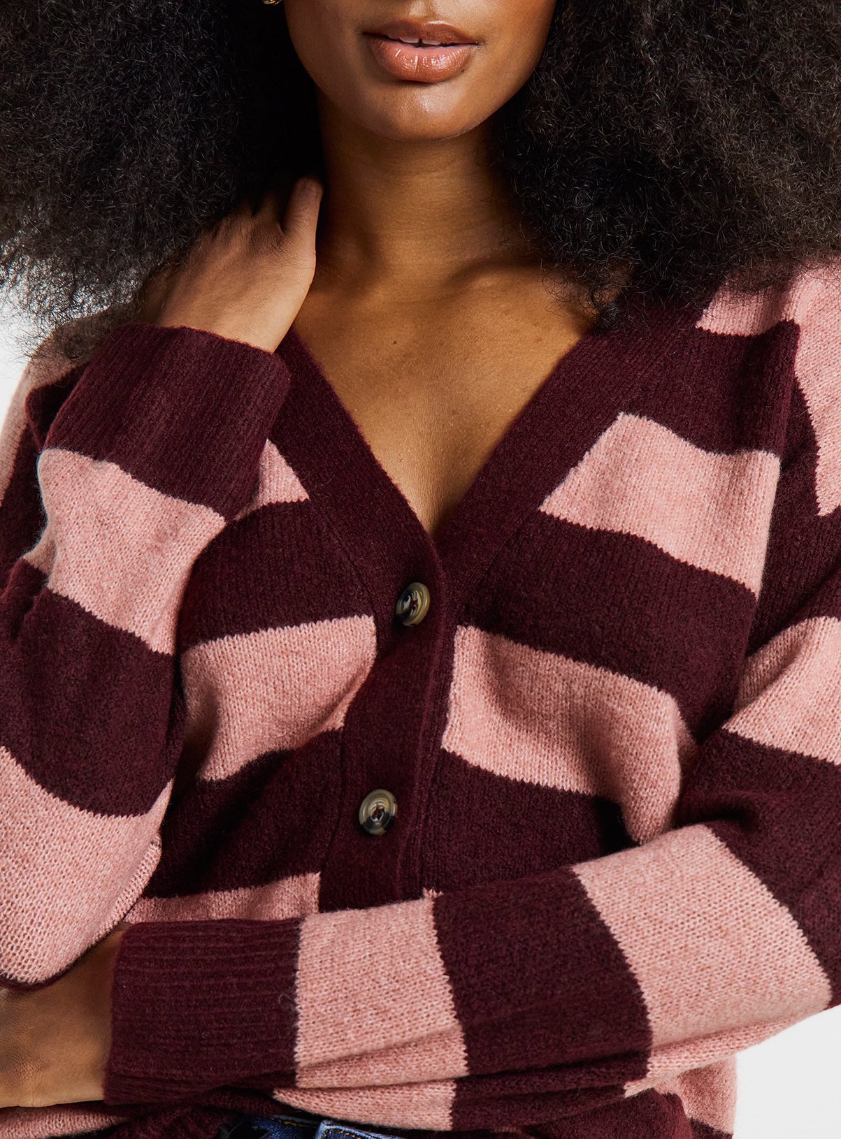 SIMPLY BE Sponge Stripe Boyfriend Cardigan With Wool 12-14 - Image 4 thumbnail